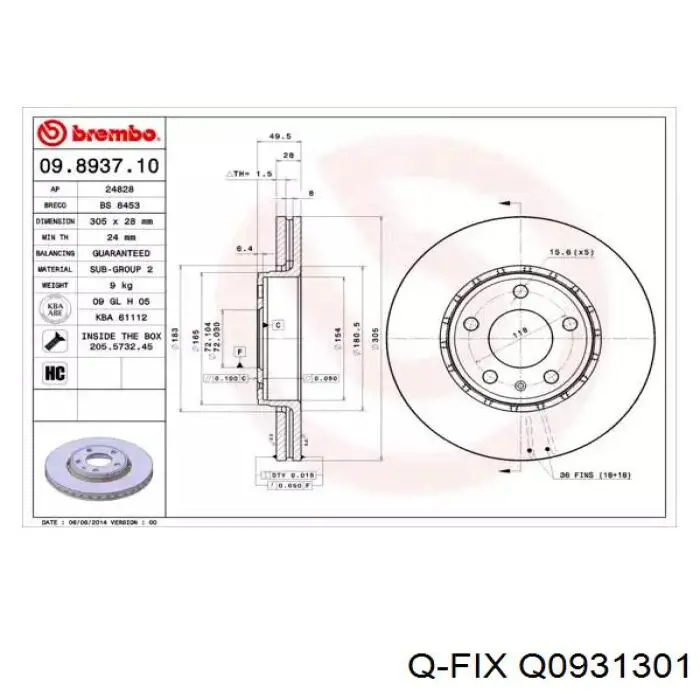 Sapatas do freio traseiras de disco Q0931301 Q-fix