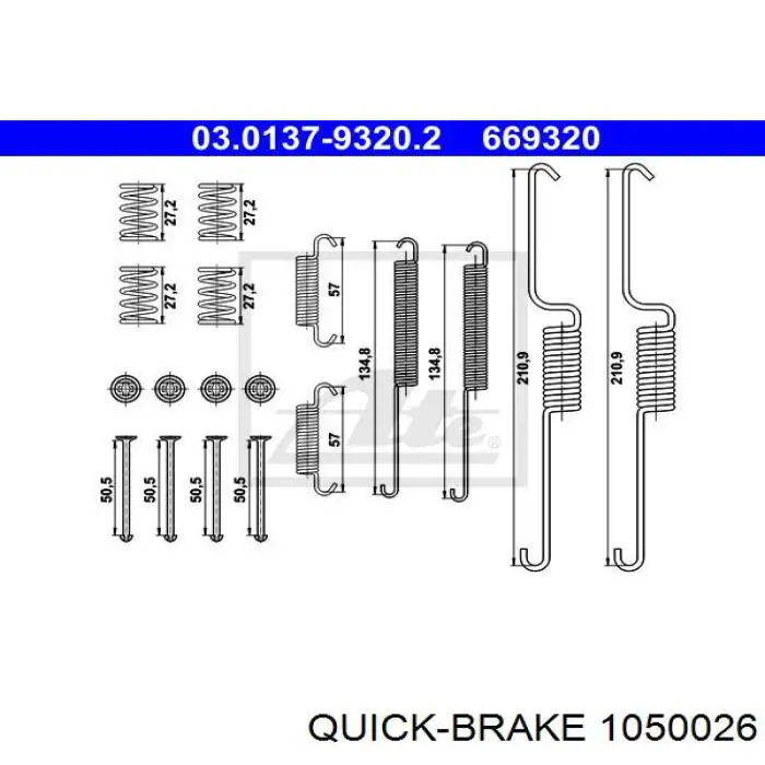 Монтажный комплект задних барабанных колодок 1050026 Quick Brake