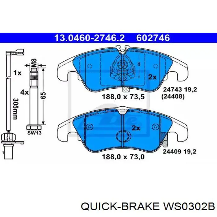 Contacto de aviso, desgaste de los frenos WS0302B Quick Brake