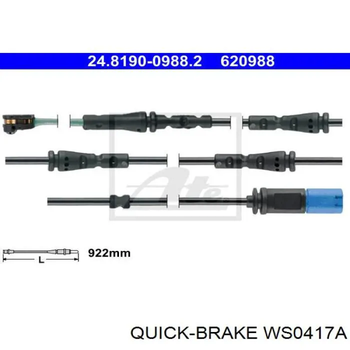 Contacto de aviso, desgaste de los frenos, trasero WS0417A Quick Brake