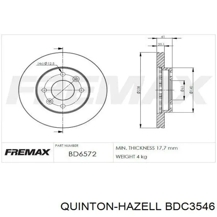Тормоз дисковый передний QUINTON HAZELL BDC3546 цена, от 22.26 USD
