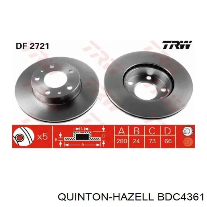 Передние тормозные диски BDC4361 QUINTON HAZELL