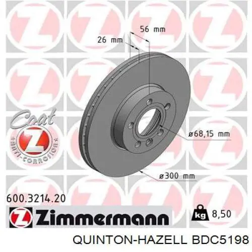 Тормоз дисковый передний QUINTON HAZELL BDC5198 цена, от 47.76 USD