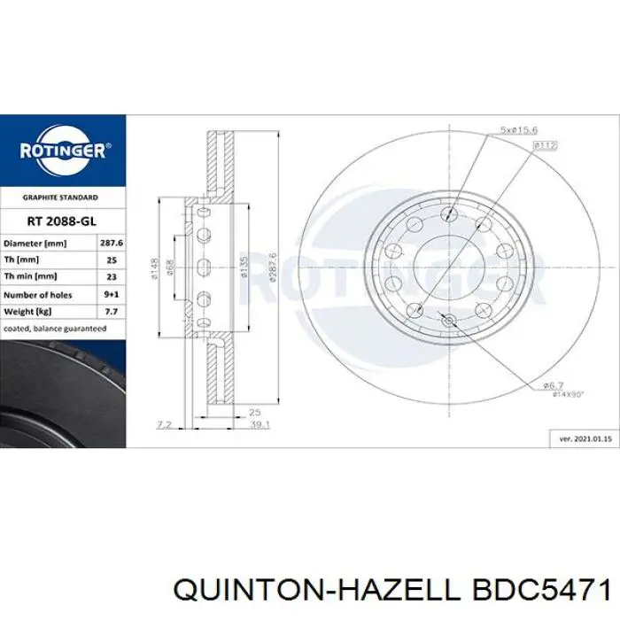 Передние тормозные диски BDC5471 QUINTON HAZELL