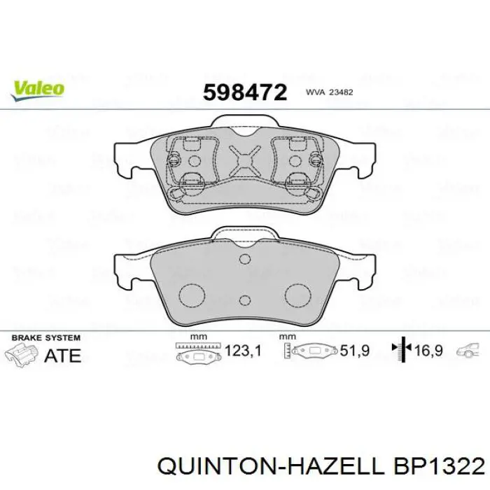 Задние тормозные колодки BP1322 QUINTON HAZELL