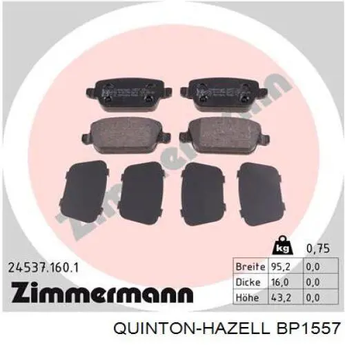 Задние тормозные колодки BP1557 QUINTON HAZELL