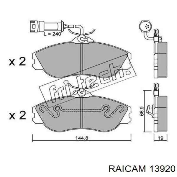 Передние тормозные колодки 13920 Raicam