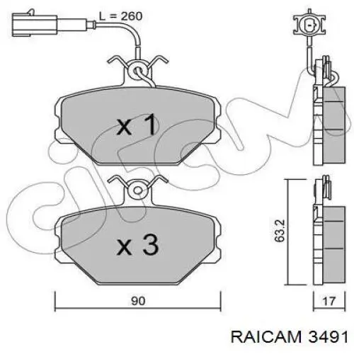 3491 Raicam колодки тормозные передние дисковые