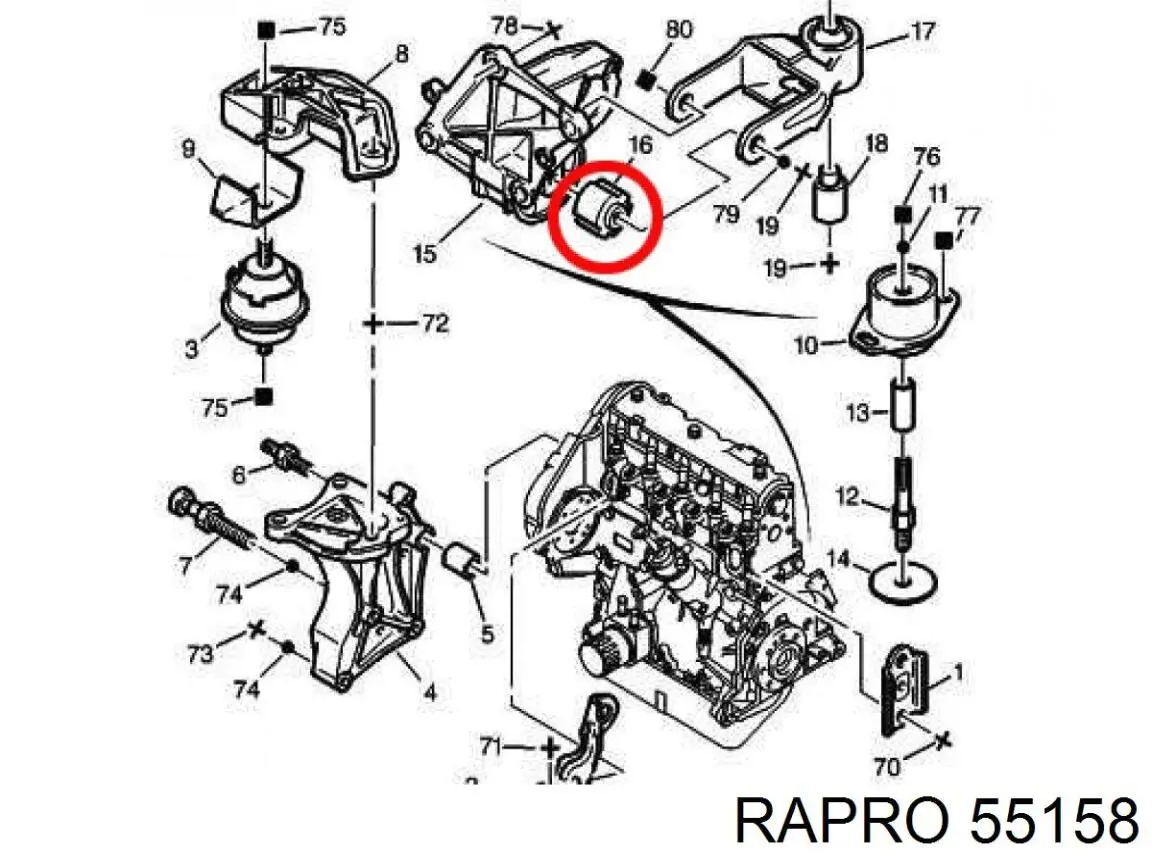 Soporte, motor, trasero, silentblock 55158 Rapro