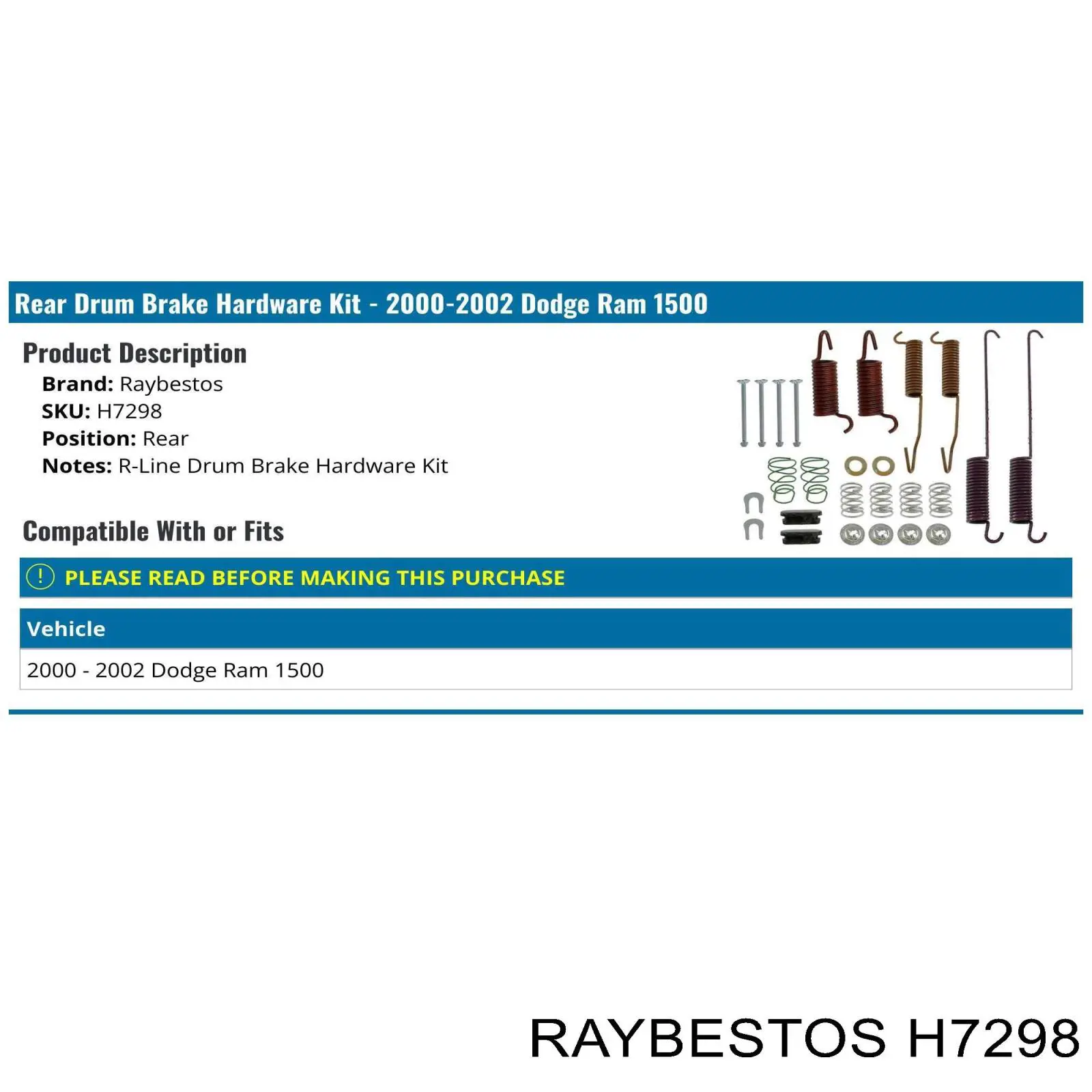 H7298 Raybestos монтажный комплект задних барабанных колодок