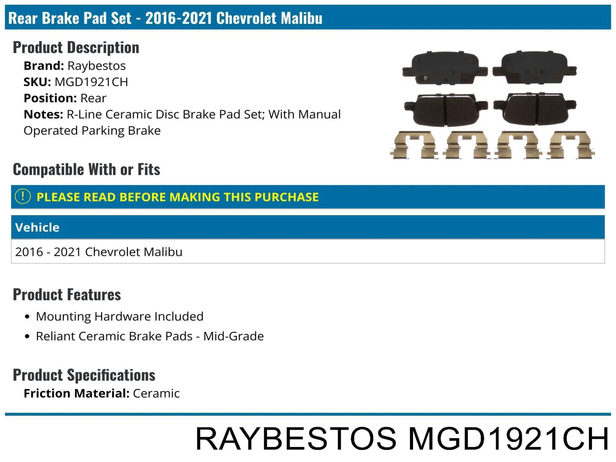  MGD1921CH Raybestos