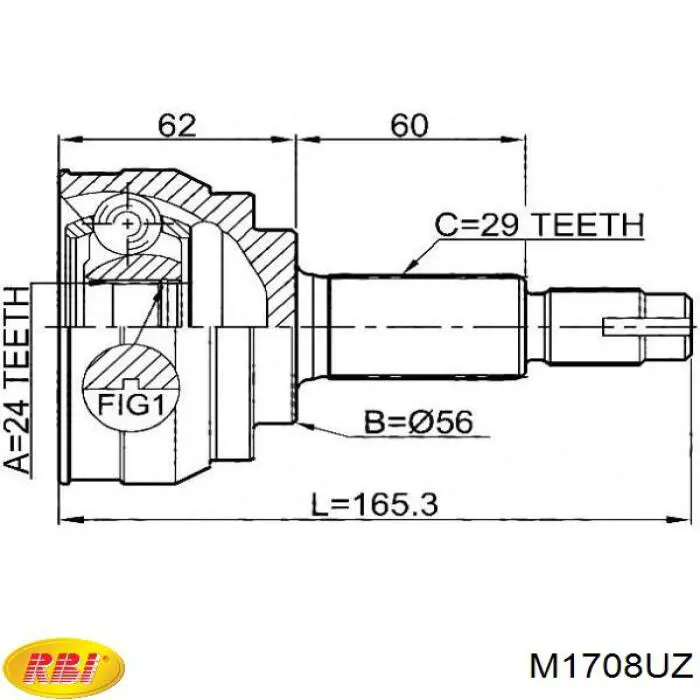 M1708UZ RBI Пыльник ШРУСа передней полуоси внутренний