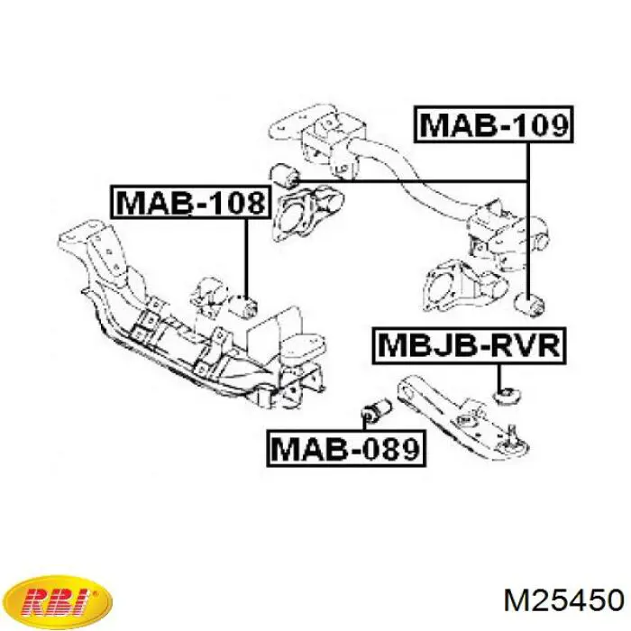 M25450 RBI Сайлентблок траверсы крепления переднего редуктора левый