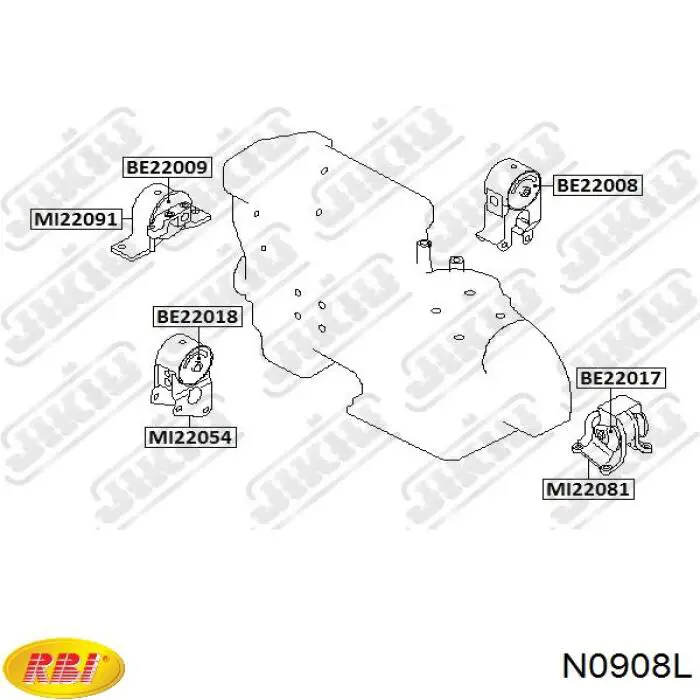 N0908L RBI Подушка (опора) двигателя, левая