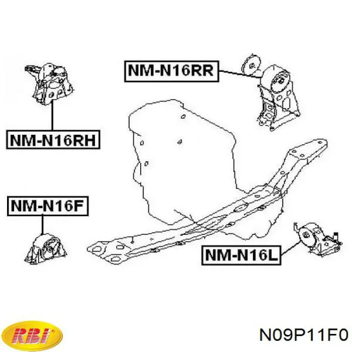 Подушка (опора) двигателя передняя (сайлентблок) N09P11F0 RBI