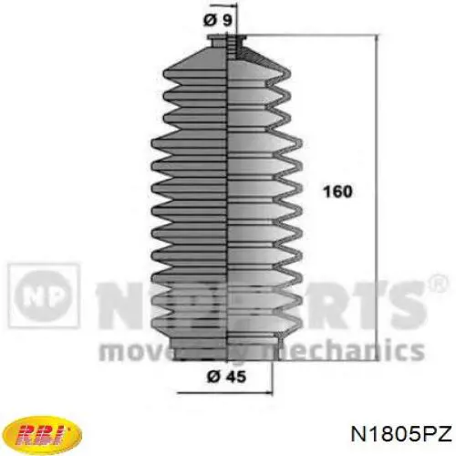 Пыльник рулевой рейки N1805PZ RBI