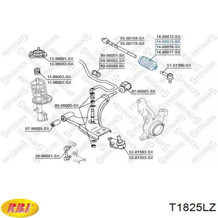 Пыльник рулевого механизма (рейки) правый T1825LZ RBI