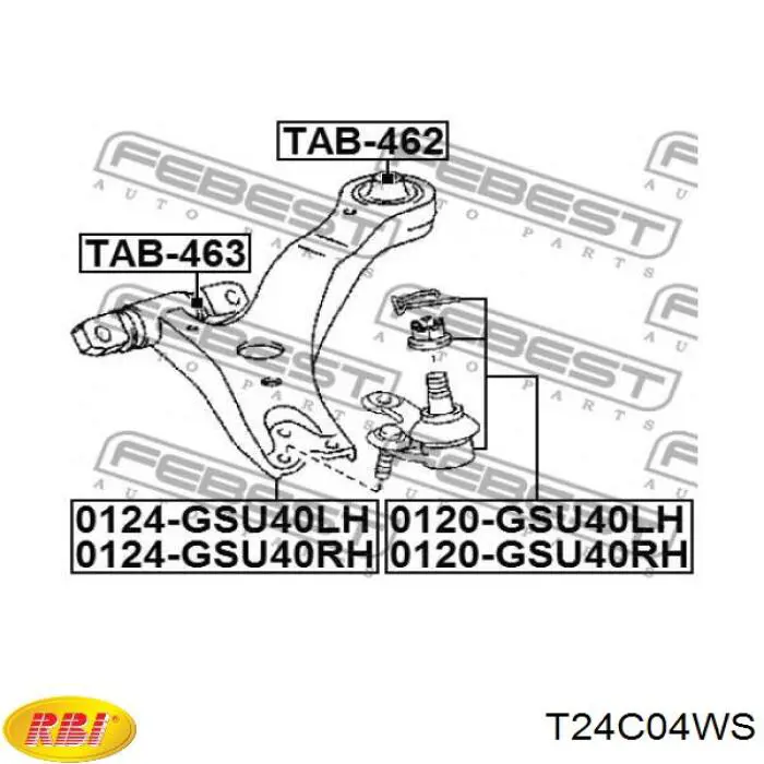 Сайлентблок переднего рычага T24C04WS RBI
