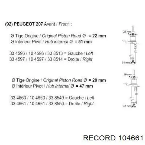 Амортизатор передний правый Record 104661