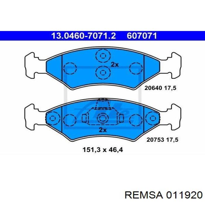 Купить 011920 Remsa Колодки тормозные