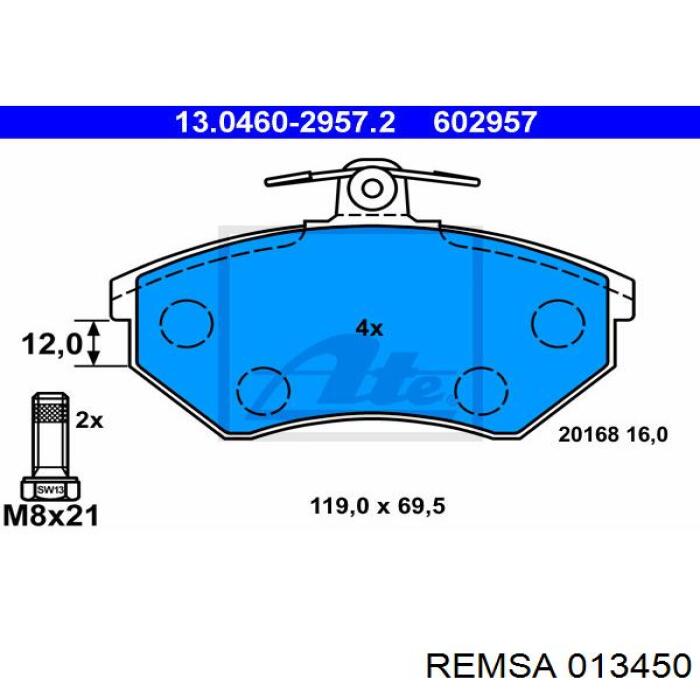 Купить 013450 Remsa Колодки тормозные
