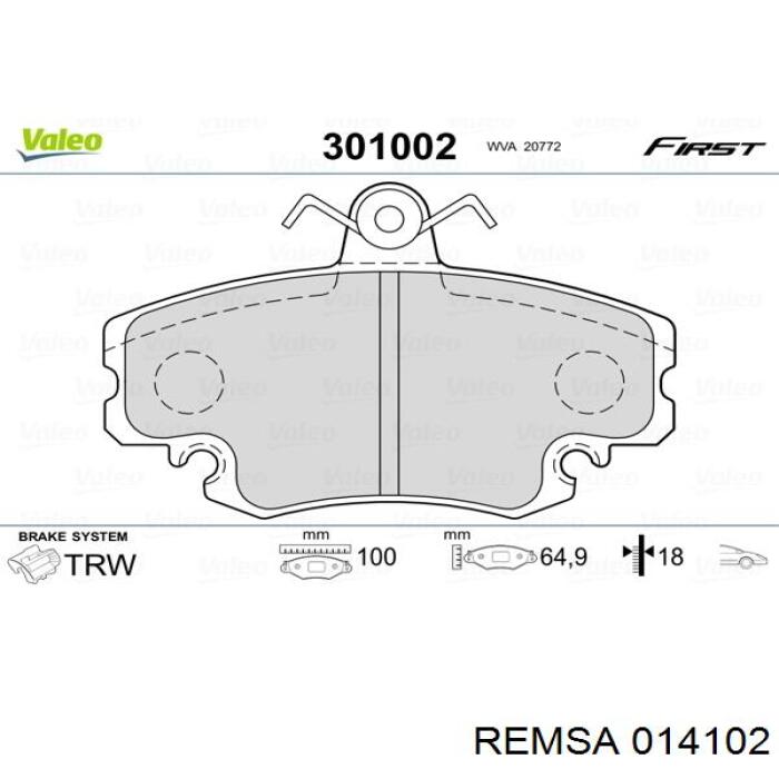 Передние тормозные колодки 014102 Remsa