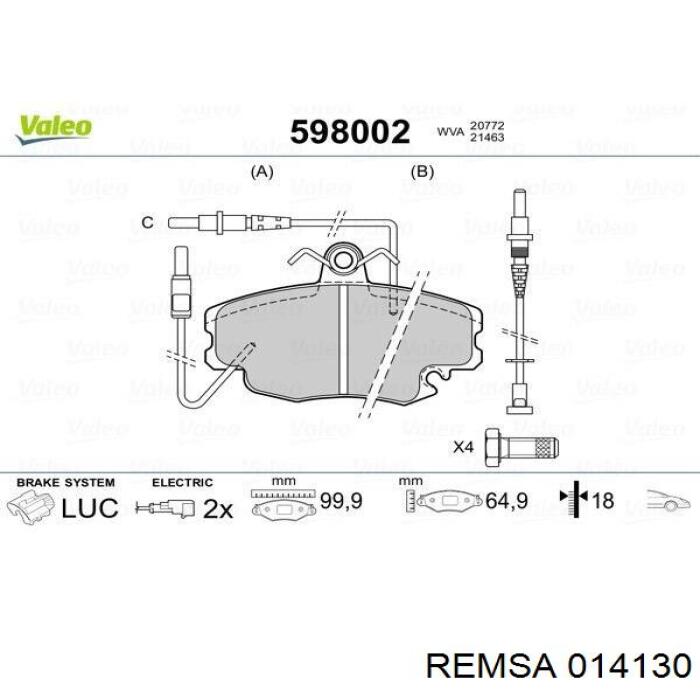 Передние тормозные колодки 014130 Remsa