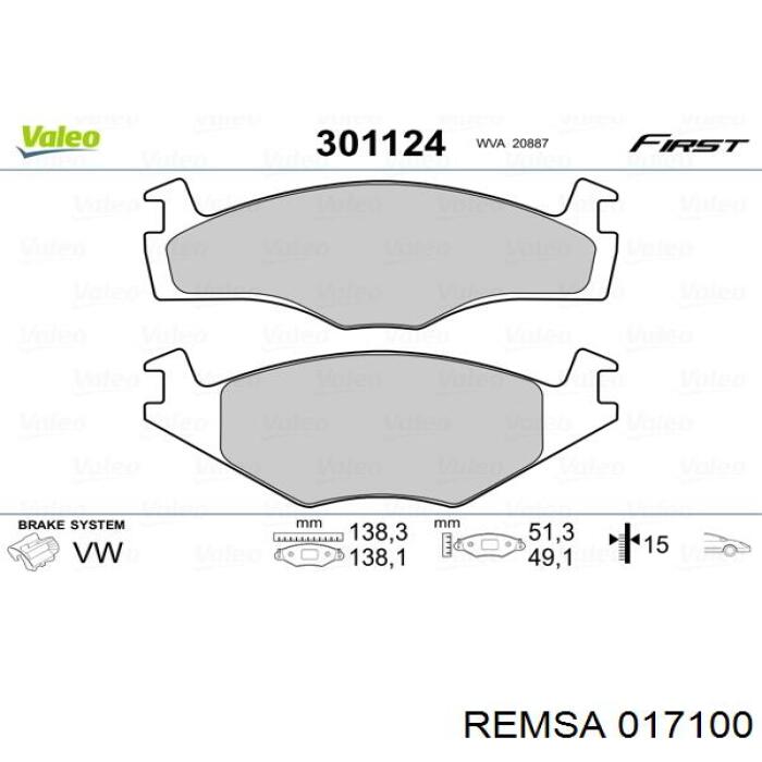 Передние тормозные колодки 017100 Remsa