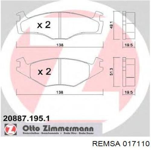 Передние тормозные колодки 017110 Remsa