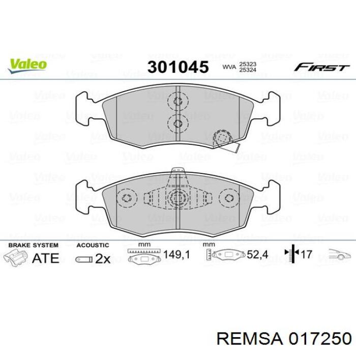 Передние тормозные колодки 017250 Remsa