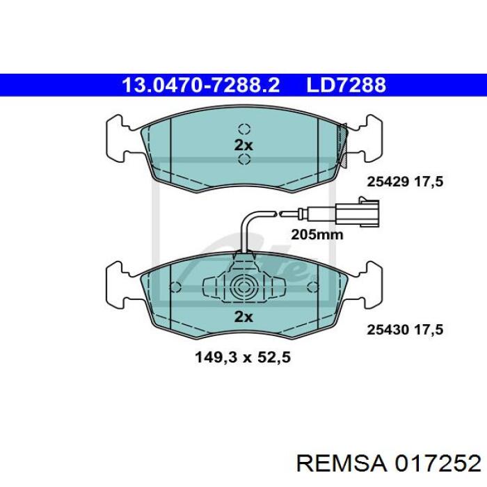 Передние тормозные колодки 017252 Remsa