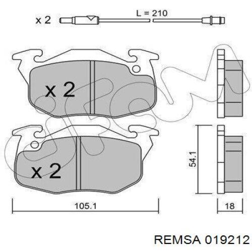 Передние тормозные колодки 019212 Remsa