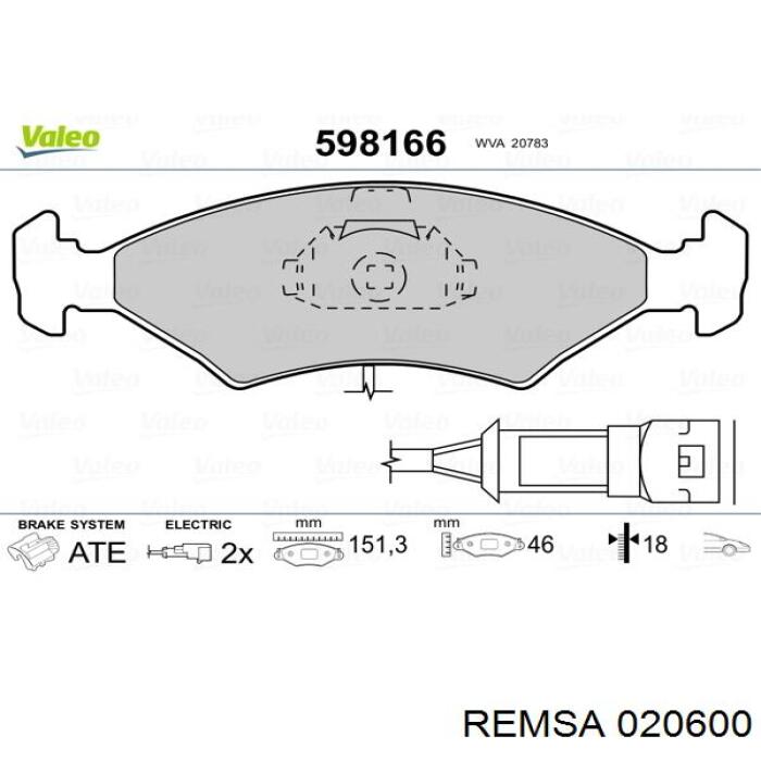 Тормозные колодки Remsa 020600