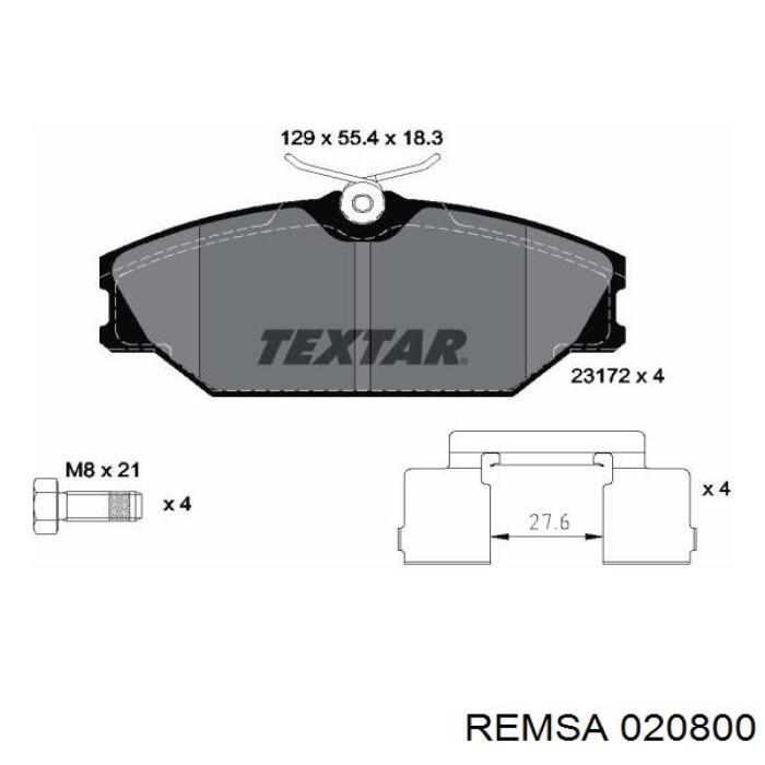 Передние тормозные колодки 020800 Remsa