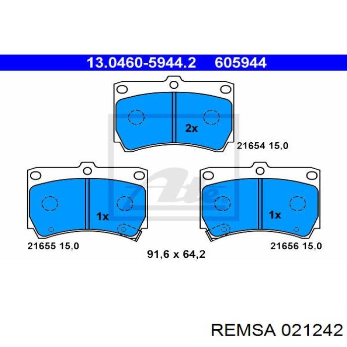 Передние тормозные колодки 021242 Remsa