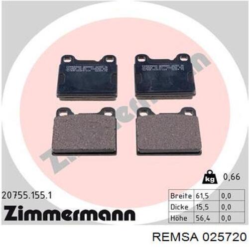 Задние дисковые колодки Remsa 025720