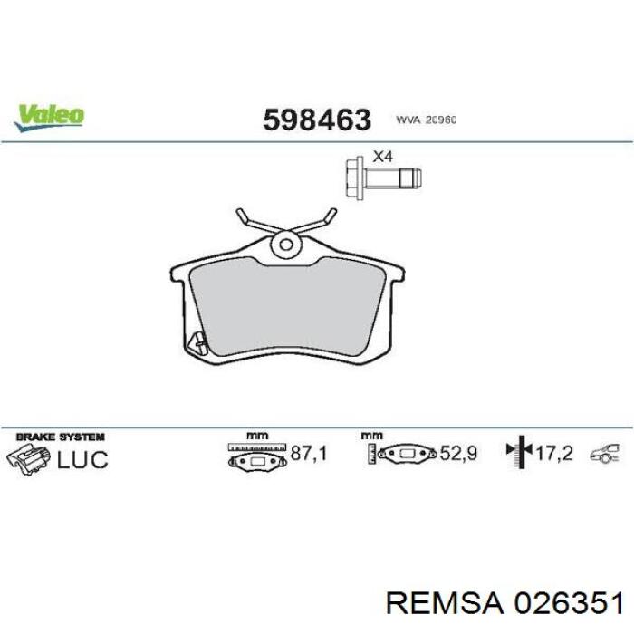 Задние тормозные колодки 026351 Remsa