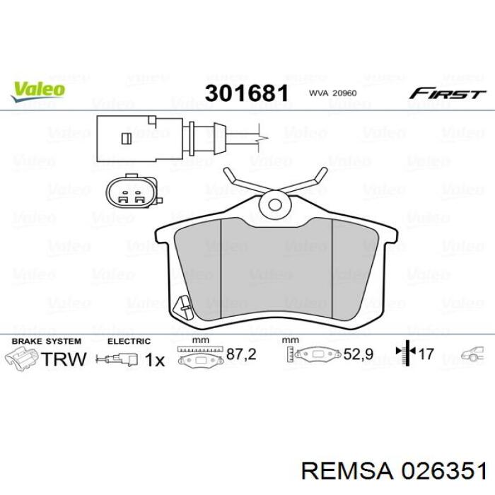 Задние дисковые колодки Remsa 026351