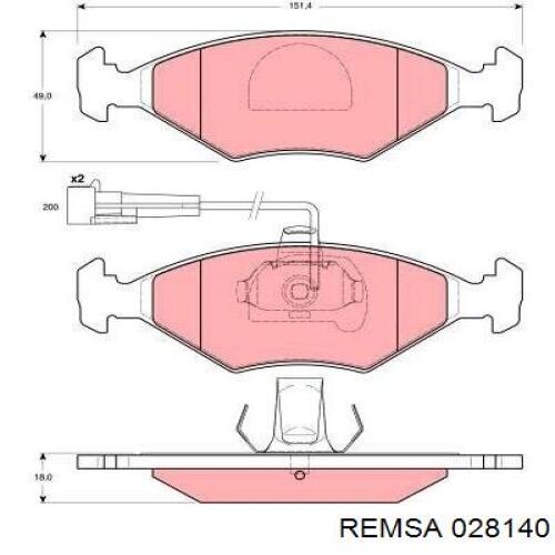 Передние тормозные колодки 028140 Remsa