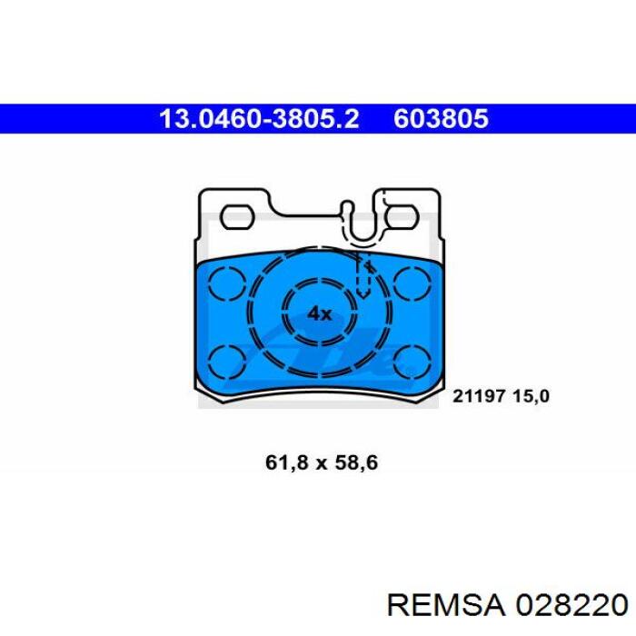 Купить 028220 Remsa Колодки тормозные задние, дисковые