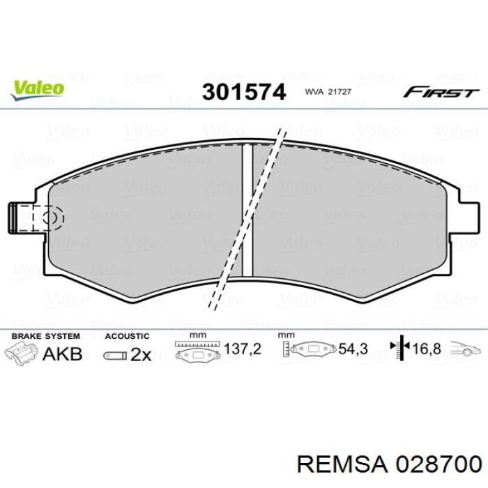 Передние тормозные колодки 028700 Remsa