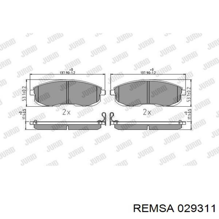 Передние тормозные колодки 029311 Remsa