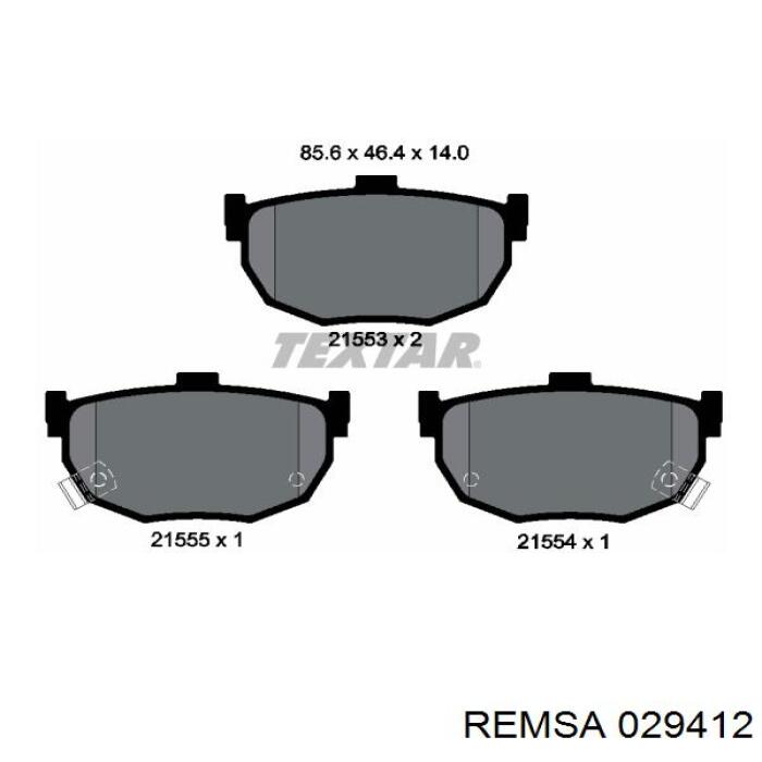 Задние тормозные колодки 029412 Remsa