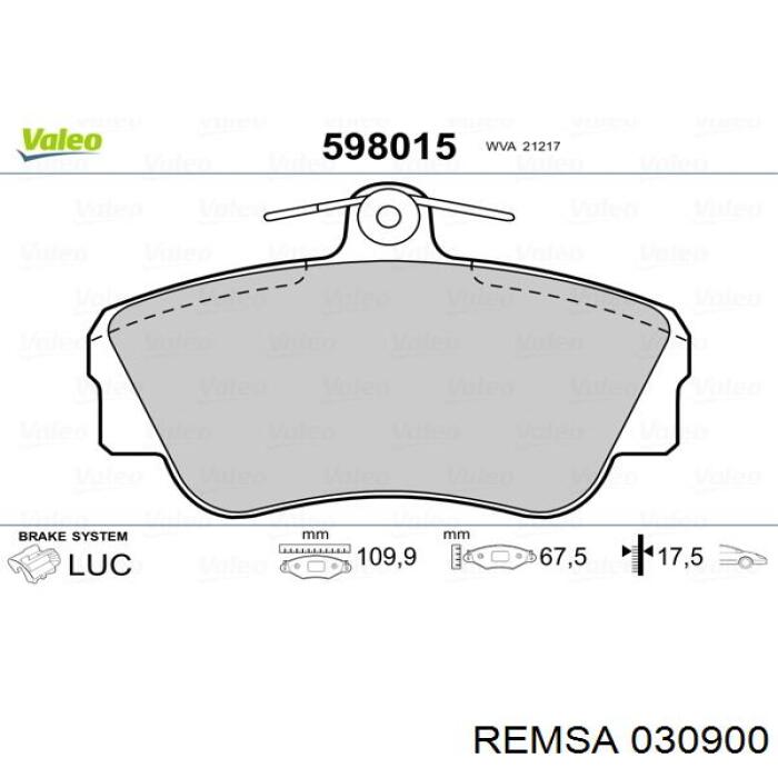 Передние тормозные колодки 030900 Remsa