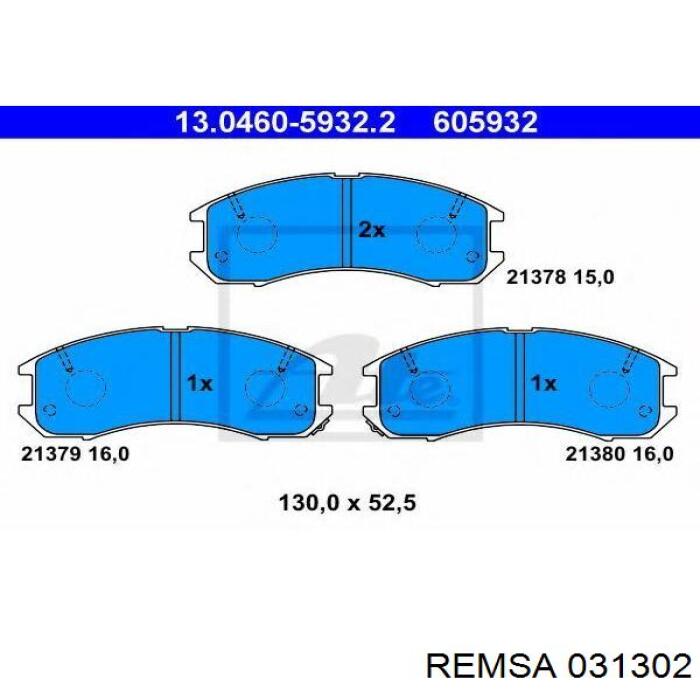 Передние тормозные колодки 031302 Remsa