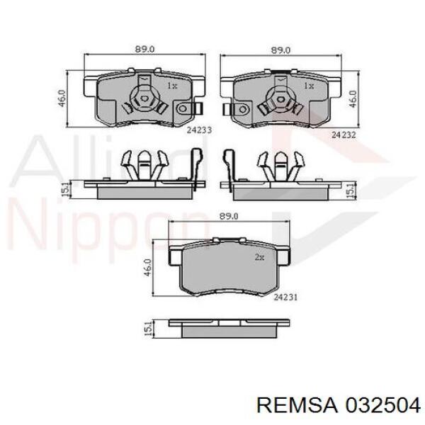 Задние тормозные колодки 032504 Remsa