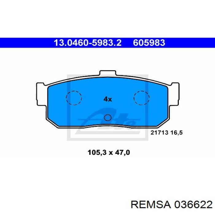 Купить 036622 Remsa Колодки тормозные задние, дисковые