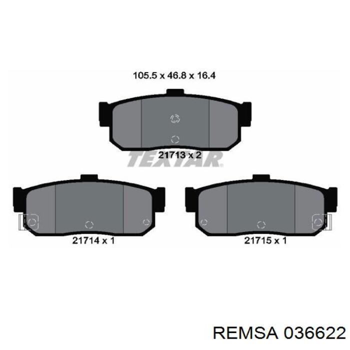 Задние тормозные колодки 036622 Remsa