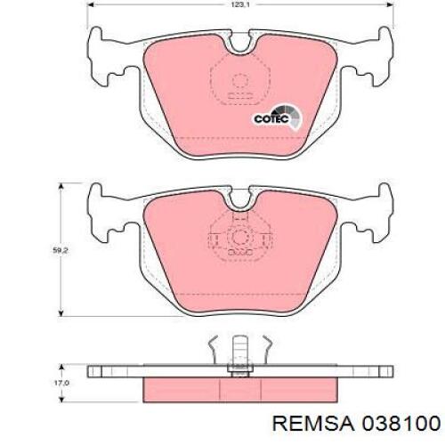 Купить 038100 Remsa Колодки тормозные задние, дисковые