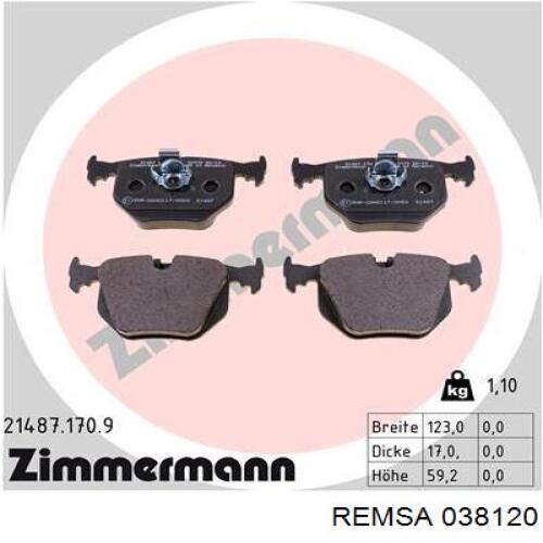 Колодки дисковые  Remsa 038120 цена, от 33.39 USD